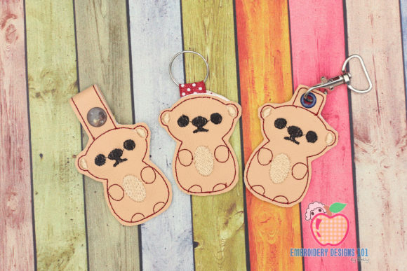 Adorable Funny Sitting Brown Bear ITH Keyfob