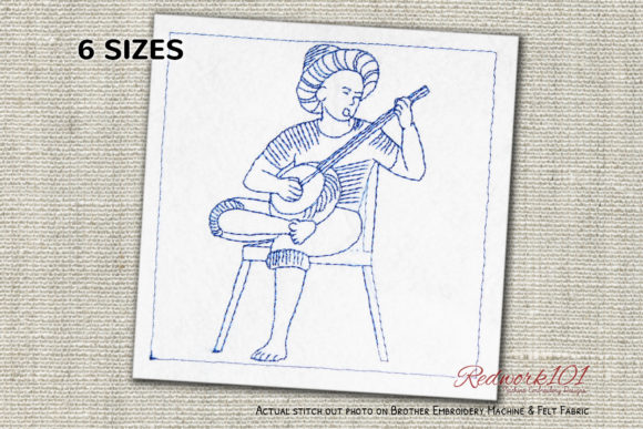 Banjo Player Redwork Design: A Charming Embroidery Choice