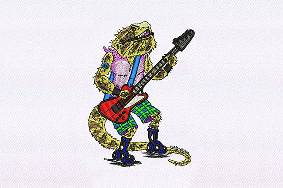 Charming Guitarist Iguana: A Versatile Embroidery Design