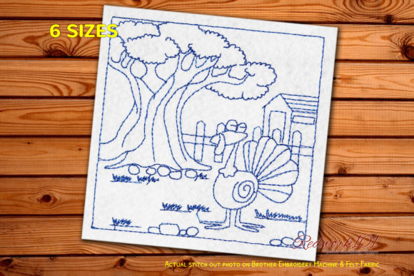 Charming Happy Cartoon Turkey Redwork