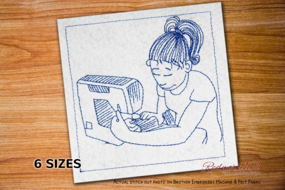 Girl Learning Sewing Redwork: A Charming Design