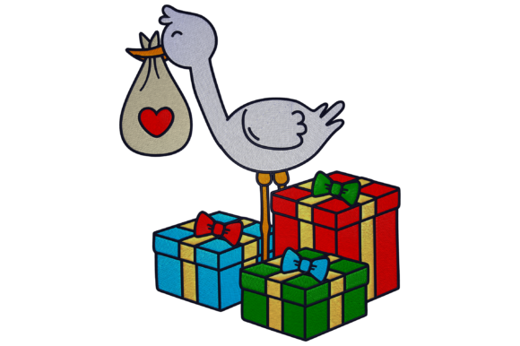 Stork Bringing Gifts: A Charming Embroidery Design